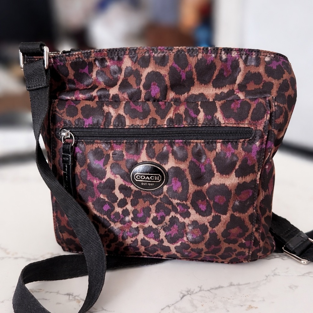 Coach Brown and Purple Leopard Crossbody Bag
